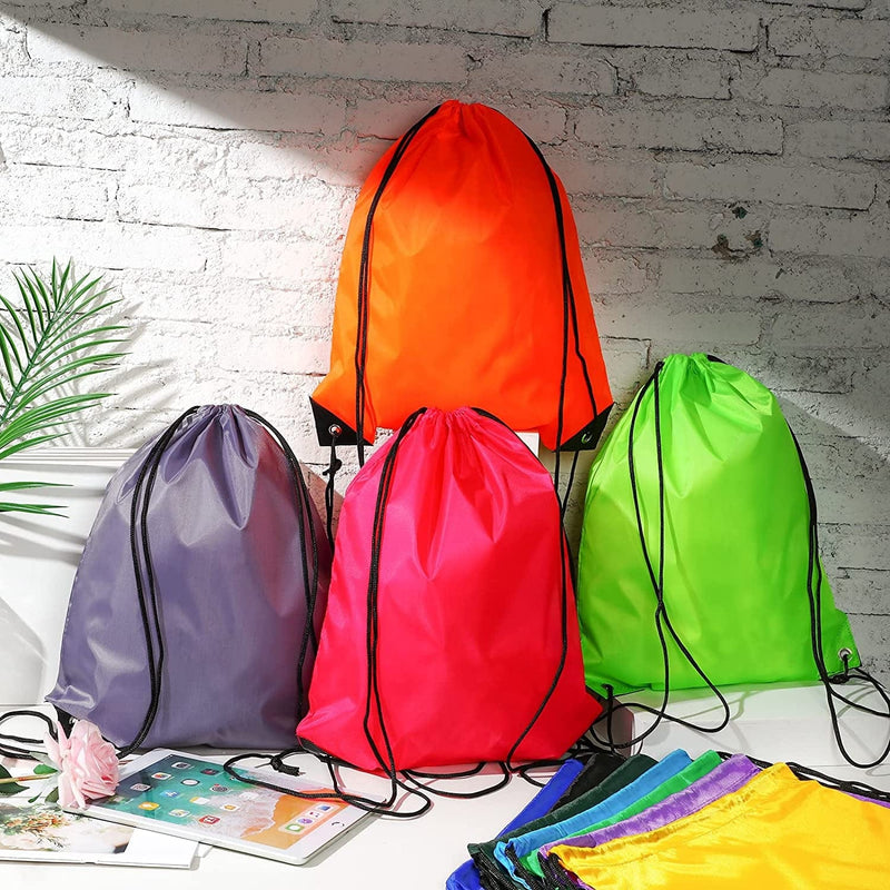 100 Pieces Drawstring Backpack Bulk Sports Drawstring Bags Gym Cinch Bag Polyester Drawstring Bag for Kids Men Women (10 Colors)