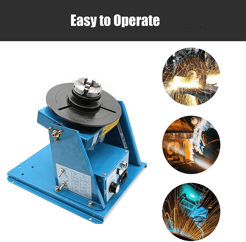 110V Rotary Welding Positioner Turntable Table Mini 2.5" 3 Jaw Lathe Chuck 180mm Portable Welder Positioner Turntable Machine Equipment 2-10 r/min Adjustable Speed