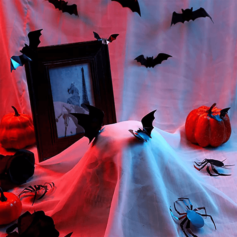 120PCS Halloween Party Decorations Bat Spider Stickers Decor PVC 3D Scary Bats Spider, DIY Halloween Wall Decor Indoor Stickers Decor Fear Decal Home Window Decoration Set