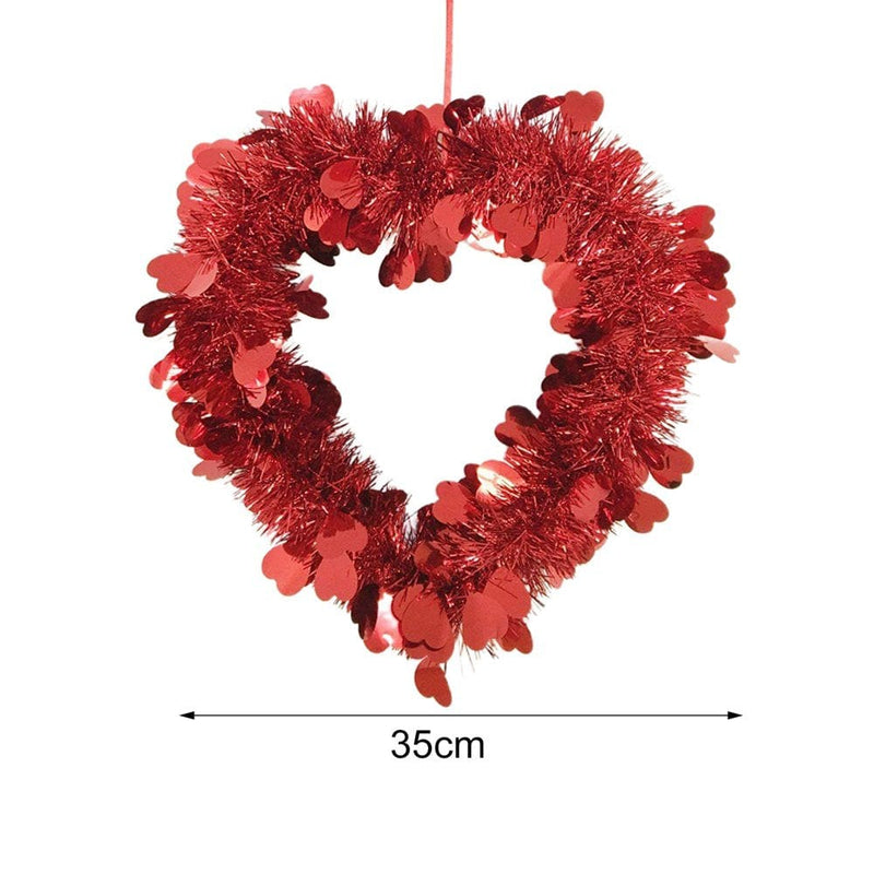 14" Valentines Wreath for Front Door, Heart Iron Floral Garland for Indoor Outdoor Decorations, Valentines Day Heart Shaped Wreath Sign Wall Hanging Decor