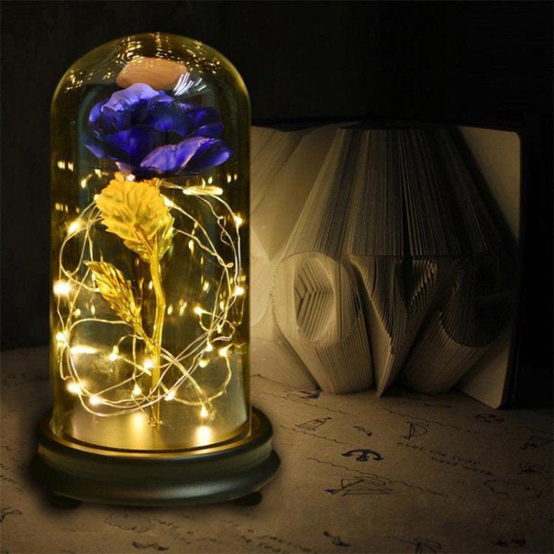 24K Gold Plating Rose Flower in a Glass Dome with LED Light String Women Girls Birthday Valentine'S Day Mother'S Day Christmas Holiday Gift