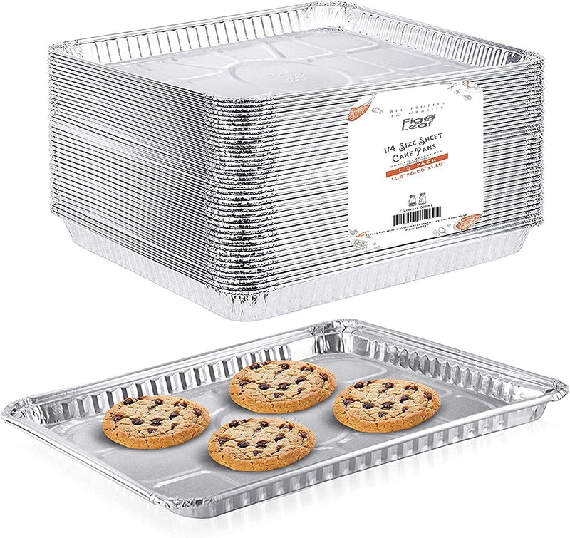 (25 Pack) 1/4 Size Cookie Sheet Baking Cake Pans L 12.8” X 8.9” Disposable Aluminum Foil Trays L Premium Heavy Duty Nonstick Baking Sheets Reusable