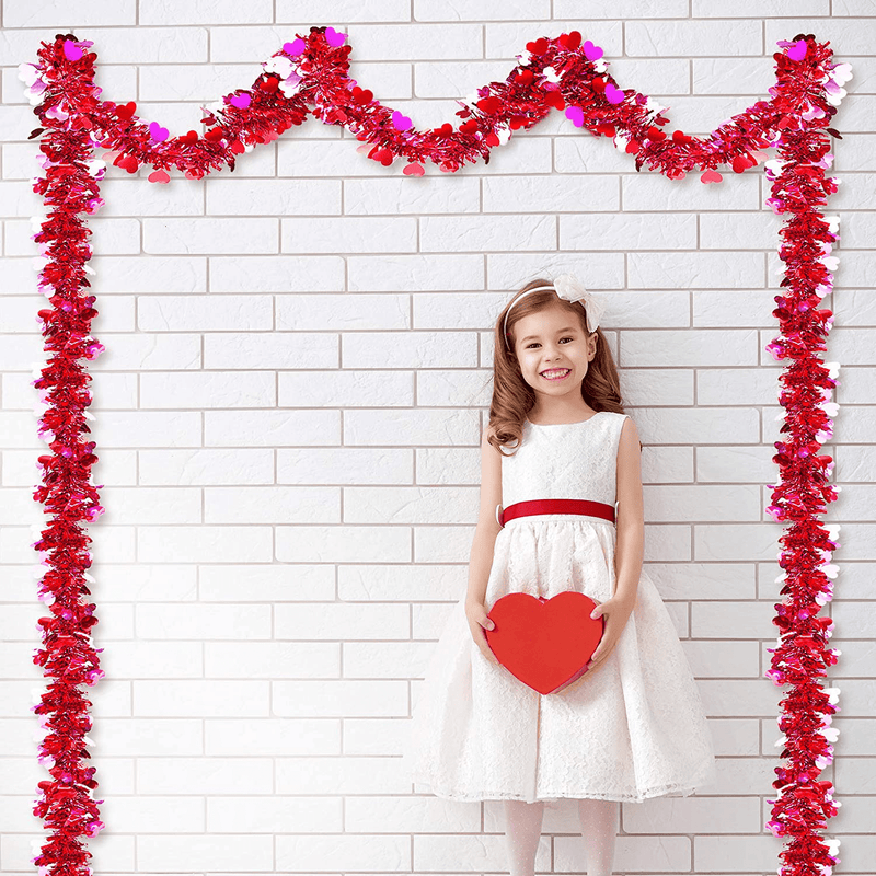 26.2 Feet Valentines Tinsel Garland Metallic Tinsel Twist Garland with Heart Ornament Valentines Tree Hanging Garland Decoration for Home Valentine'S Day Decor (Red, Pink,Cute Style)