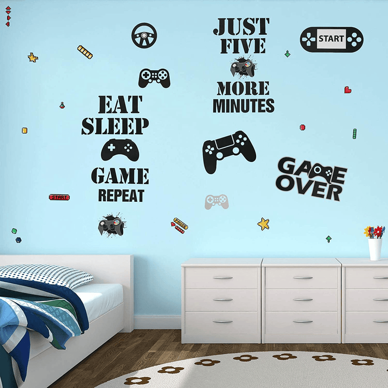 26 Pieces Gamer Wall Sticker Gamer Wall Decals Children Video Game Room Decor Gaming Controller Wall Stickers Removable DIY Cartoon Party Wallpaper for Gamer Bedroom Playroom Decor (Classic Style)
