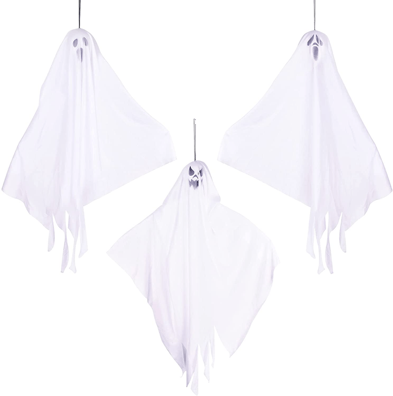 3 Pack Halloween Decorations Outdoor, Hanging Ghosts for Halloween Party Decoration, Cute Flying Halloween Ghost Decorations for Front Yard Patio Garden Lawn Décor and Halloween Decorations Indoor