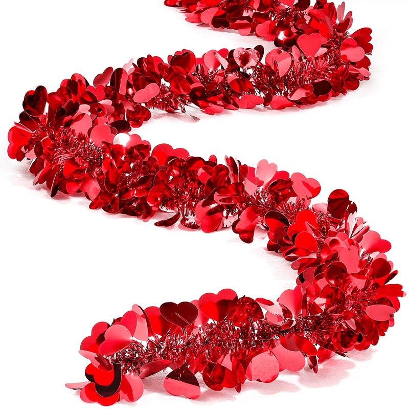 52.5 Feet Valentines Heart Tinsel Garland Includes 6.6 Feet Each Metallic Tinsel Twist Garland Shiny Decoration for Tree Wreath Wedding Party Hanging Decoration Supplies (Pink,8 Pieces)