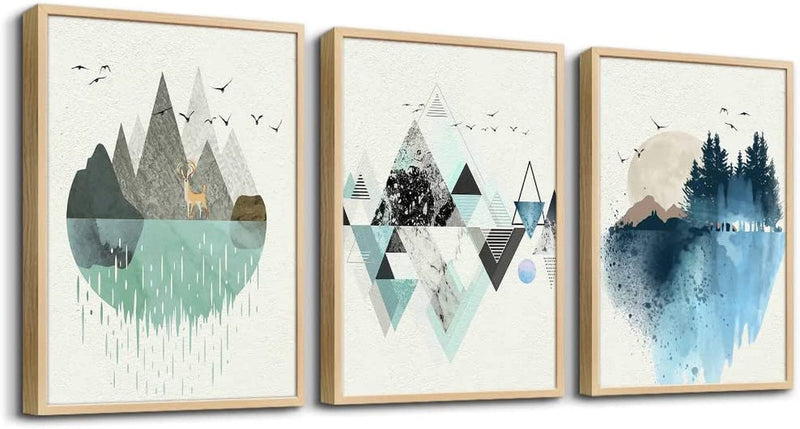 Abstract Mountain in Daytime Canvas Prints Wall Art Paintings Abstract Geometry Wall Artworks Pictures for Living Room Bedroom Decoration, 12X16 Inch/Piece, 3 Panels Home Bathroom Wall Decor Posters