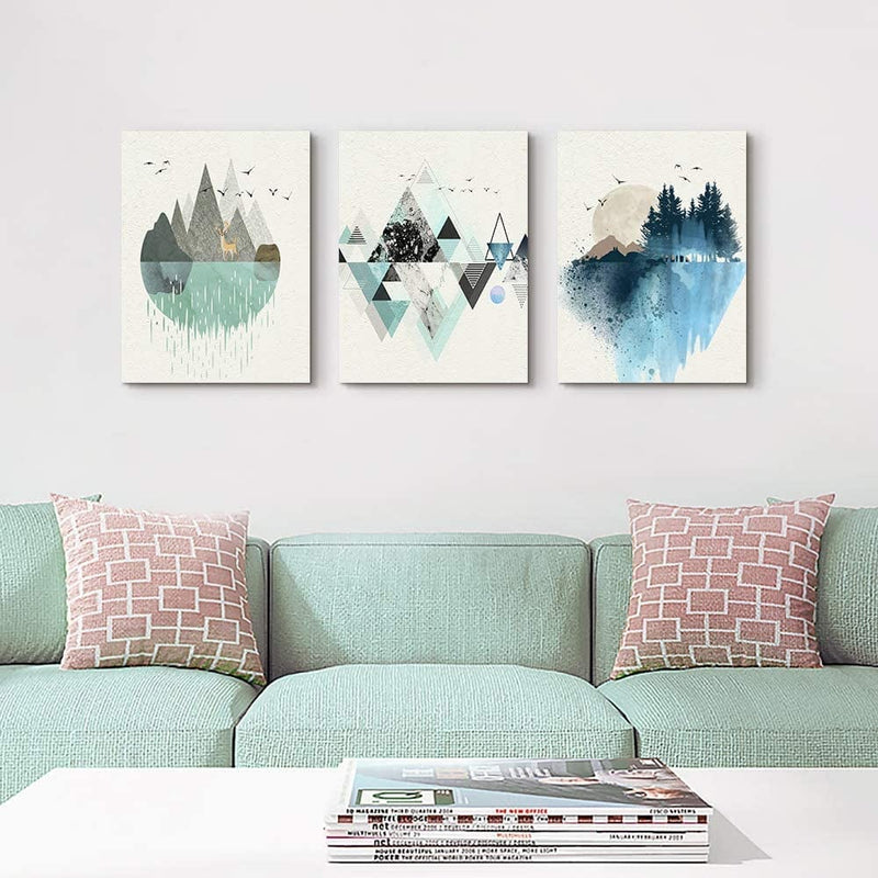 Abstract Mountain in Daytime Canvas Prints Wall Art Paintings Abstract Geometry Wall Artworks Pictures for Living Room Bedroom Decoration, 12X16 Inch/Piece, 3 Panels Home Bathroom Wall Decor Posters