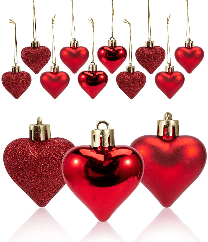 Adeeing 36Pcs Valentine Decorations Heart Shaped Ornaments Hanging Baubles for Valentine Tree Romantic Valentine'S Day Decor for Home Party (Red)
