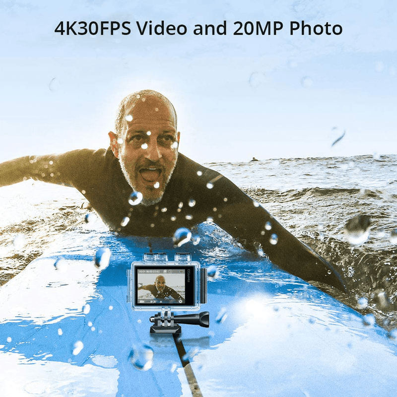 AKASO Brave 6 Plus Native 4K30FPS 20MP WiFi Action Camera with Touch Screen EIS 8X Zoom Voice Control Remote Control 131 Feet Underwater Camera with 2X 1350mAh Batteries and Helmet Accessories Kit