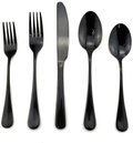 Black Silverware Set JASHII 40 Pieces Flatware Set 304 Stainless Steel Flat Cutlery Set for 8 Matte Kitchen Forks Knife Spoons Set, Satin Finish Tableware Set for Home and Restaurant, Dishwasher Safe