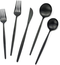 Black Silverware Set JASHII 40 Pieces Flatware Set 304 Stainless Steel Flat Cutlery Set for 8 Matte Kitchen Forks Knife Spoons Set, Satin Finish Tableware Set for Home and Restaurant, Dishwasher Safe