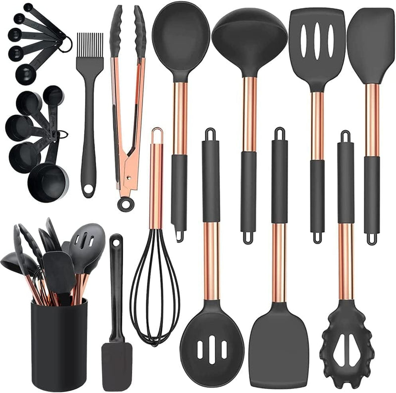 BLGGC Kitchen Utensil Set, Cooking Utensils Sets 24Pcs Silicone Kitchen Utensils Non-Stick Heat Resistant Silicone Kitchen Tools with Stainless Steel Handle for Home Kitchen