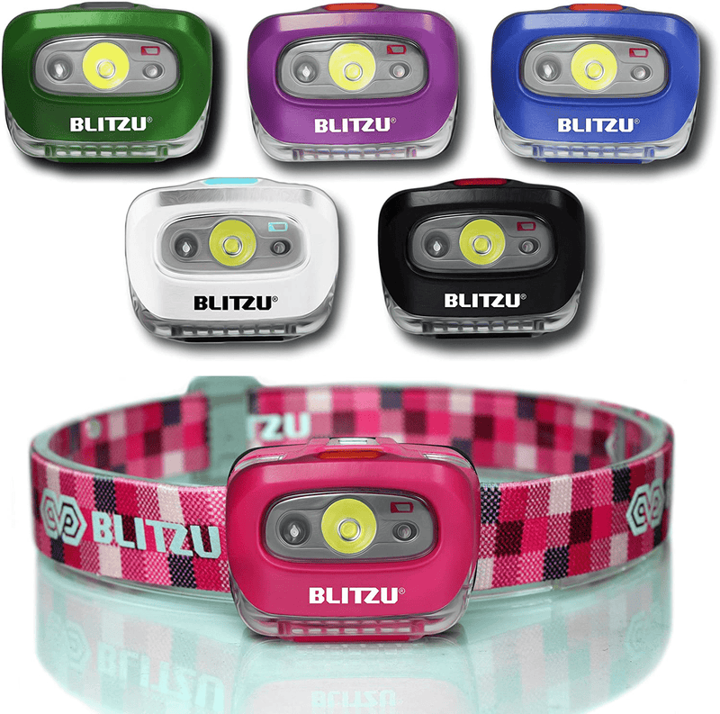 BLITZU LED Headlamp Flashlight for Adults and Kids - Waterproof Super Bright Cree Head Lamp with Red Light, Comfortable Headband Perfect for Running, Camping, Hiking, Fishing, Hunting, Jogging BLACK