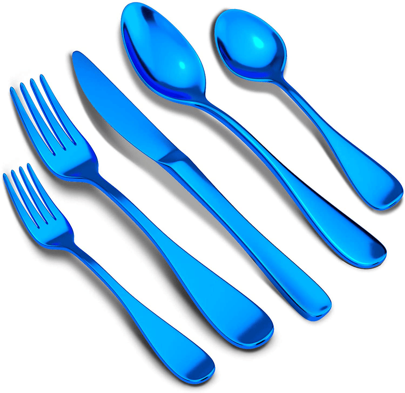 Blue Silverware Set, 16-Piece Stainless Steel Flatware Set, Kitchen Utensil Set Service,Knife/Fork/Spoon for 4 guests,Tableware Cutlery Set for Home and Restaurant, Dishwasher Safe(Blue-16)