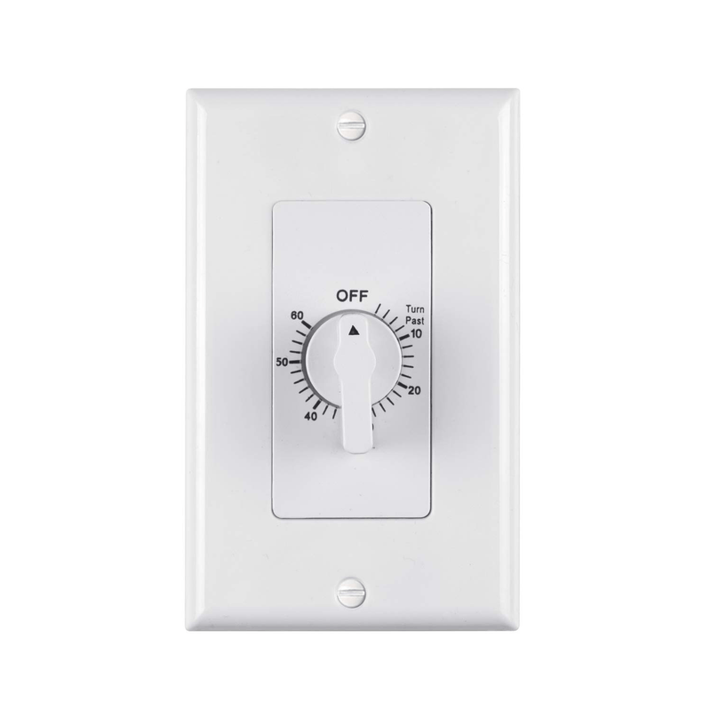 BN-LINK Heavy Duty 60-Minute in-Wall Spring Loaded Countdown Timer, Mechanical Switch,for Bathroom Fan,Lights Timer, 2 Free Plate (White and Silver Metallic)