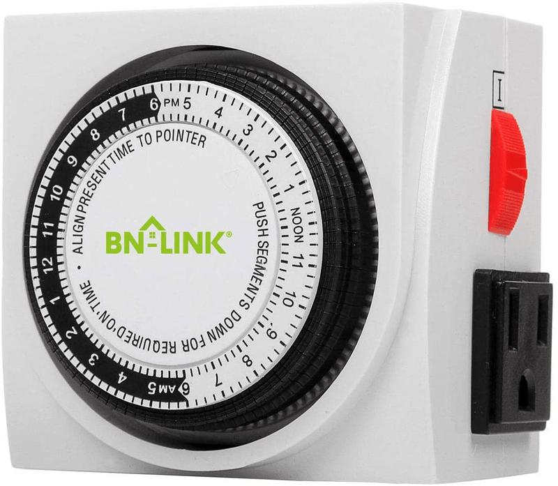 BN-LINK Heavy Duty Mechanical 24 Hour Timer Dual Outlet 3-Prong Accurate Indoor for Lamps Fans Christmas Lights White AC 1875W 1/2 HP, UL Listed