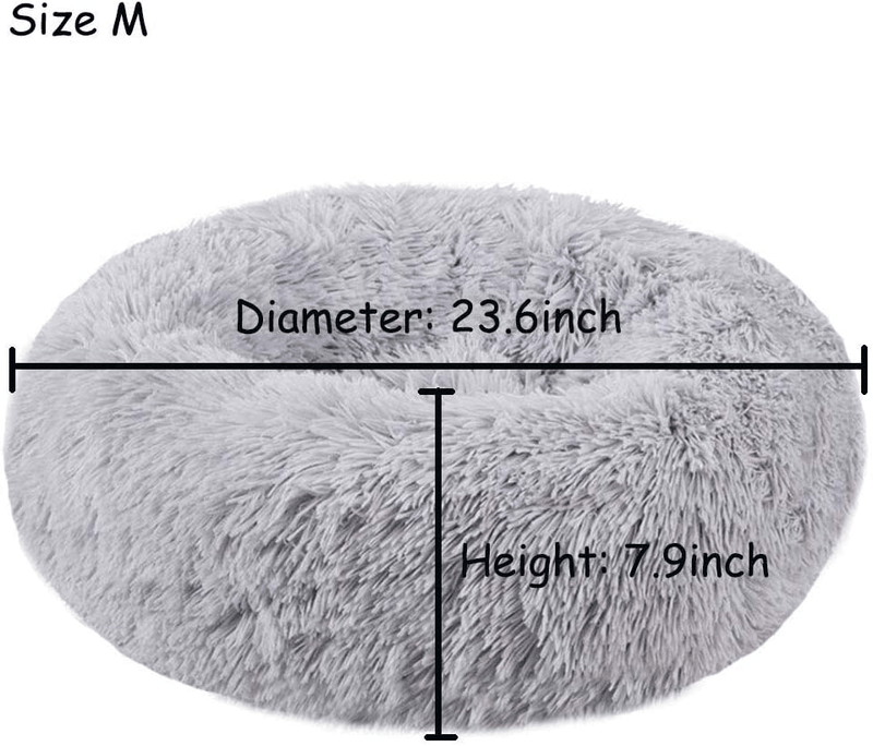BODISEINT Modern Soft Plush Round Pet Bed for Cats or Small Dogs, Mini Medium Sized Dog Cat Bed Self Warming Autumn Winter Indoor Snooze Sleeping Cozy Kitty Teddy Kennel (M(23.6”Dx7.9 H), Light Grey)
