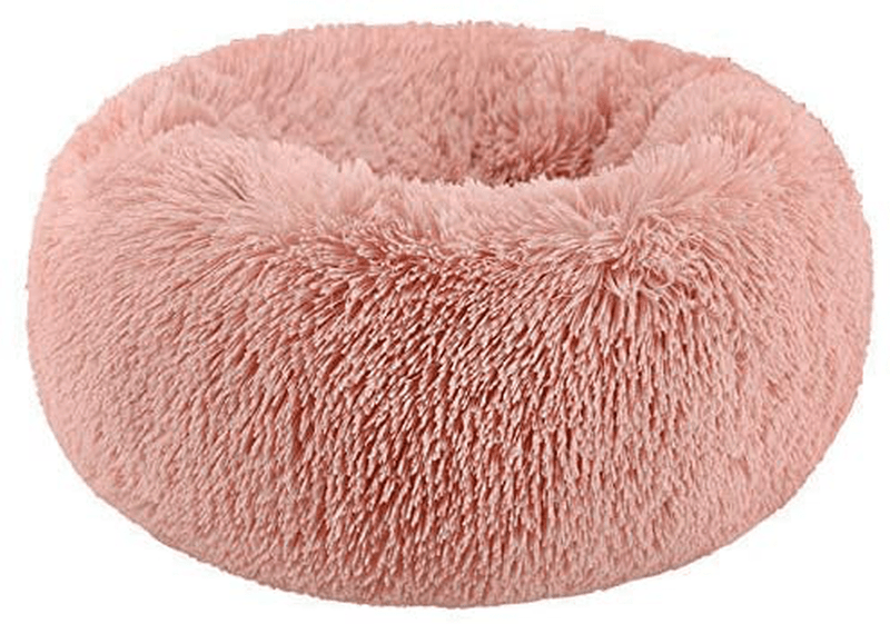 BODISEINT Modern Soft Plush round Pet Bed for Cats or Small Dogs, Mini Medium Sized Dog Cat Bed Self Warming Autumn Winter Indoor Snooze Sleeping Cozy Kitty Teddy Kennel (M(23.6”Dx7.9 H), Pink)