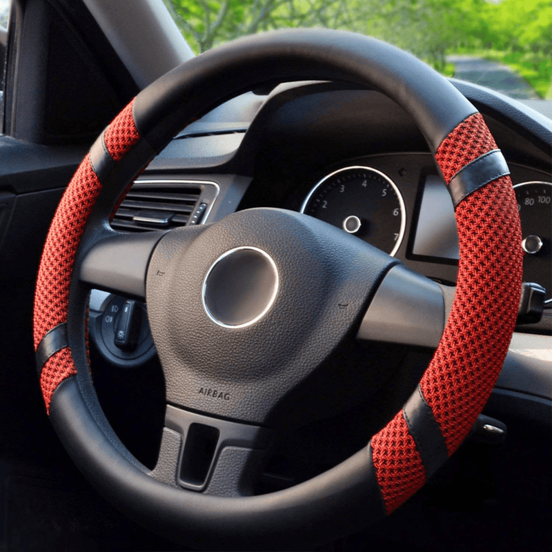 BOKIN Leather Steering Wheel Cover with Beathable Microfiber and Viscose for Men Women,Anti-Slip, Odorless,Universal 15 Inch Black Car Wheel Protector