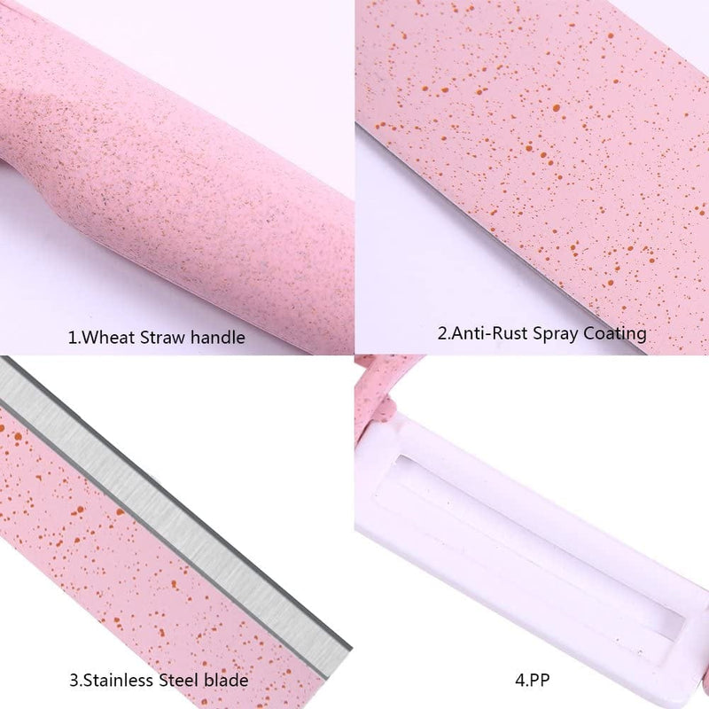 Bonaweite Wheat Straw Stainless Steel Kitchen Block Knife Set Chinese Chef Paring Utility Vegetable Fruit 5 in 1 Knives