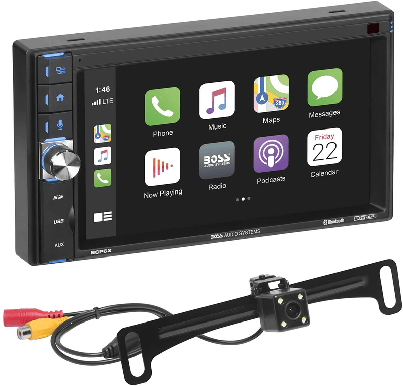 BOSS Audio Systems BCPA10RC Apple CarPlay Android Auto Car Multimedia Player - Single Din Chassis with 10.1 Inch Capacitive Touchscreen, Bluetooth, No DVD, RGB Illumination, Rear Camera Included