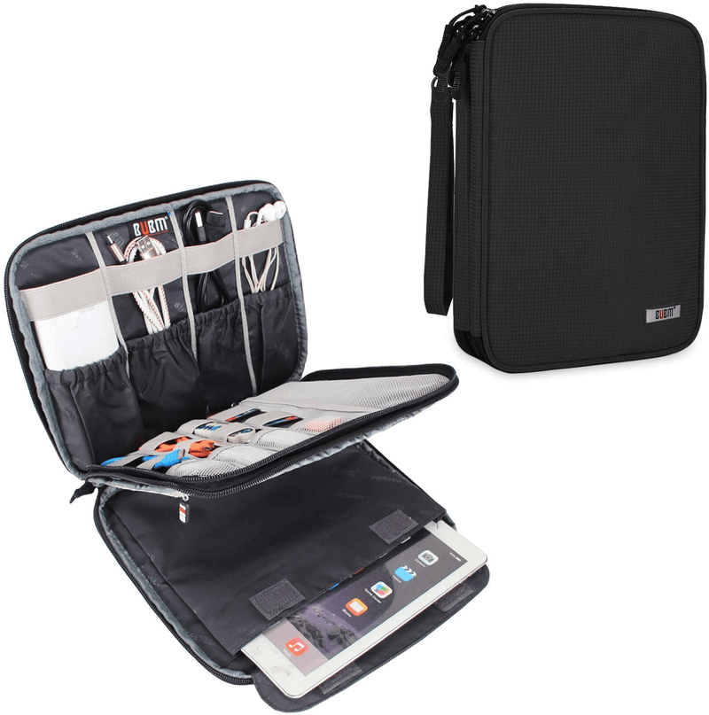 BUBM Double Layer Electronic Accessories Organizer, Travel Gadget Bag for Cables, USB Flash Drive, Plug and More, Perfect Size Fits for iPad Mini (Medium, Blue)