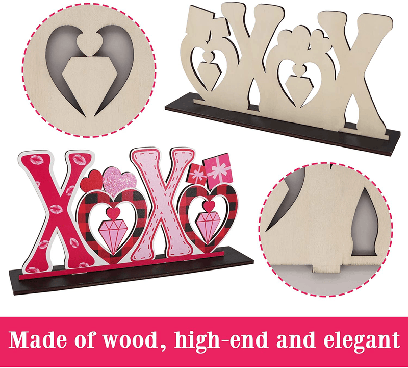 Bunny Chorus 4 Pcs Valentine'S Day Decorations Love Wooden Table Sign, Romantic Tabletop Centerpiece Signs Ornaments for Gift Dining Room Table Wedding Anniversary Party Supplies Décor Tray Decor