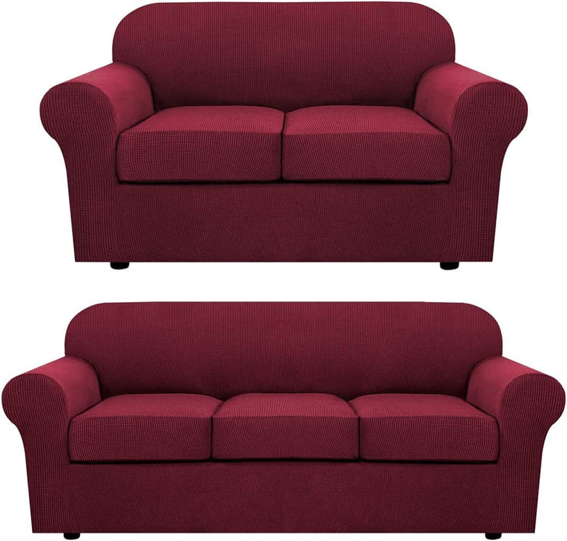 Burgundy Sofa Covers for 3 Cushion Couch Bundles Loveseat Covers for 2 Cushion Couch
