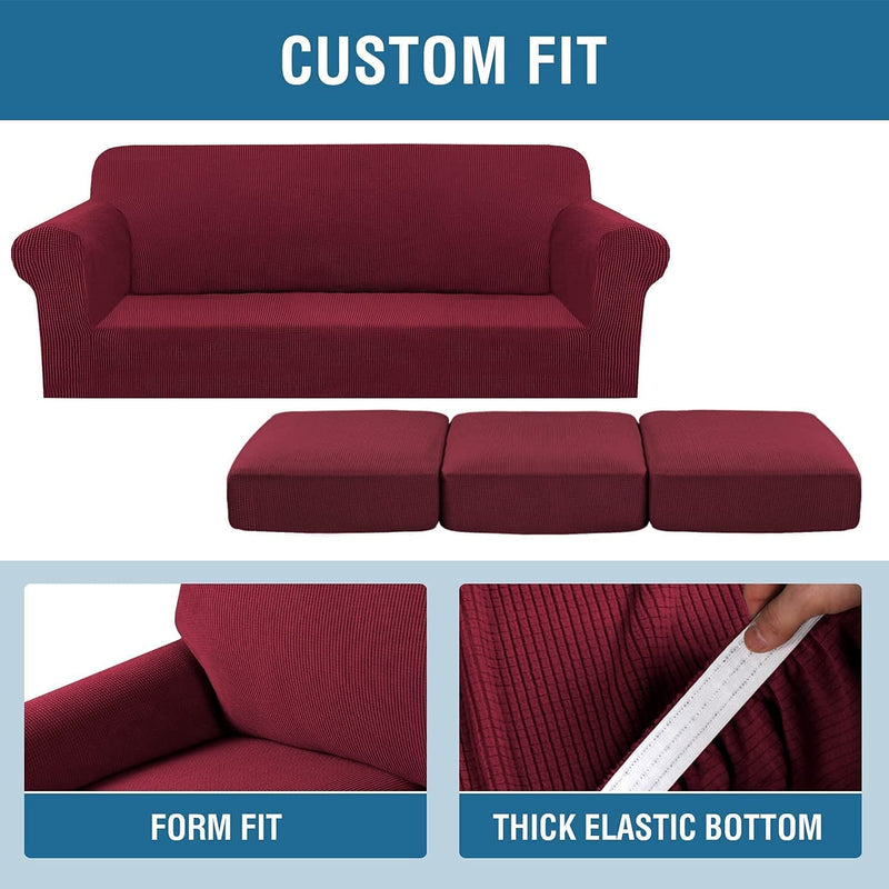 Burgundy Sofa Covers for 3 Cushion Couch Bundles Loveseat Covers for 2 Cushion Couch