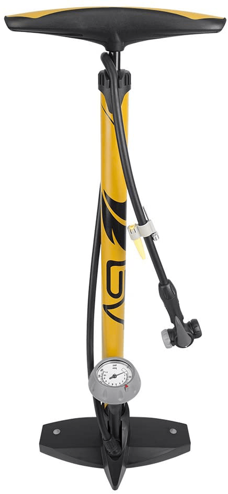 BV Bicycle Ergonomic Bike Floor Pump with Gauge & Smart Valve Head, 160 psi, Automatically Reversible Presta and Schrader