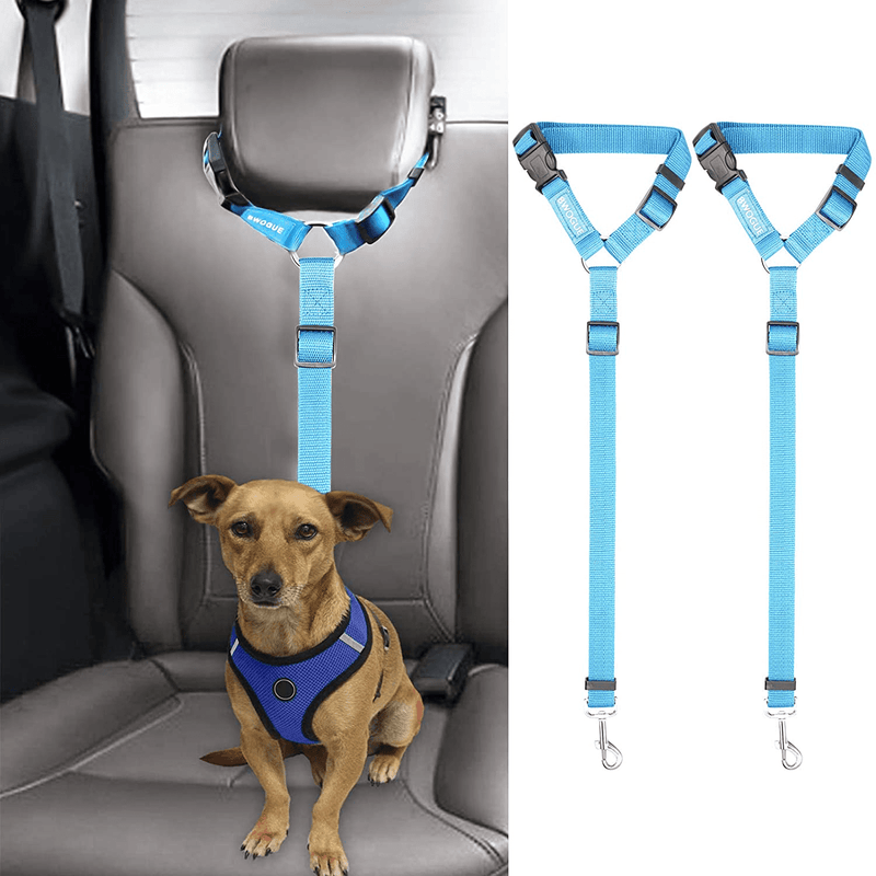 BWOGUE 2 Packs Dog Cat Safety Seat Belt Strap Car Headrest Restraint Adjustable Nylon Fabric Dog Restraints Vehicle Seatbelts Harness