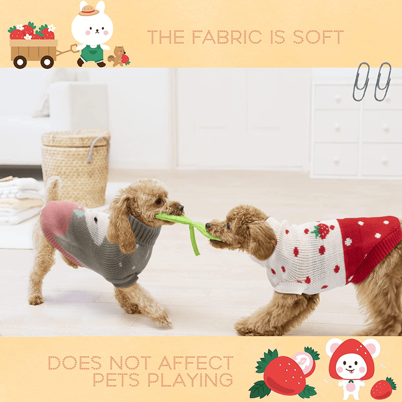 BWOGUE 2 Packs Small Dog Sweater Knitted Puppy Sweater Warm Winter Kitten Clothes Cat Sweater Clothes Cute Strawberry and Rabbit Doggie Sweaters for Small Medium Dogs Girls Boys