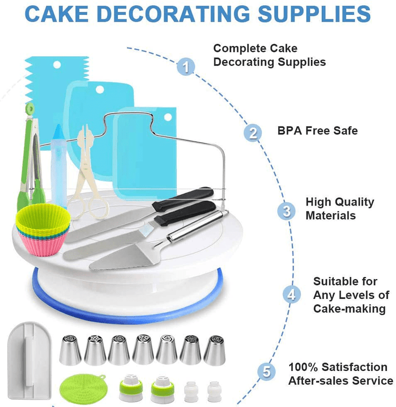 Cake Decorating Supplies,493 PCS Cake Decorating Kit 3 Packs Springform Cake Pans, Cake Rotating Turntable,48 Piping Icing Tips,7 Russian Nozzles, Baking Supplies,Cupcake Decorating Kit