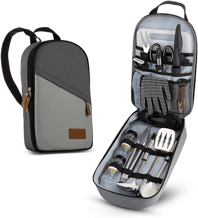 Camp Kitchen Cooking Utensil Set Travel Organizer Grill Accessories Portable Compact Gear for Backpacking BBQ Camping Hiking Travel Cookware Kit Water Resistant Case