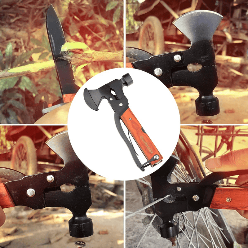 Camping Axe Multitool, Survival Gear Multi-Tool Hammer,Travelling Hiking Fishing Outdoor Tool with Gorgeous Wood Handle,Protable Survival Gear Kits for Camping, Emergency Escape Survival Tool