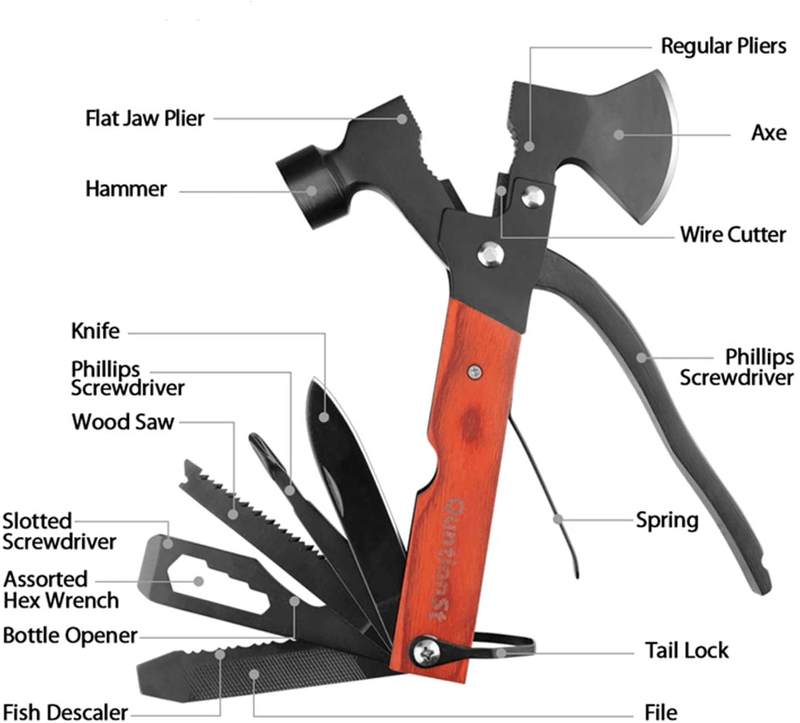 Camping Axe Multitool, Survival Gear Multi-Tool Hammer,Travelling Hiking Fishing Outdoor Tool with Gorgeous Wood Handle,Protable Survival Gear Kits for Camping, Emergency Escape Survival Tool
