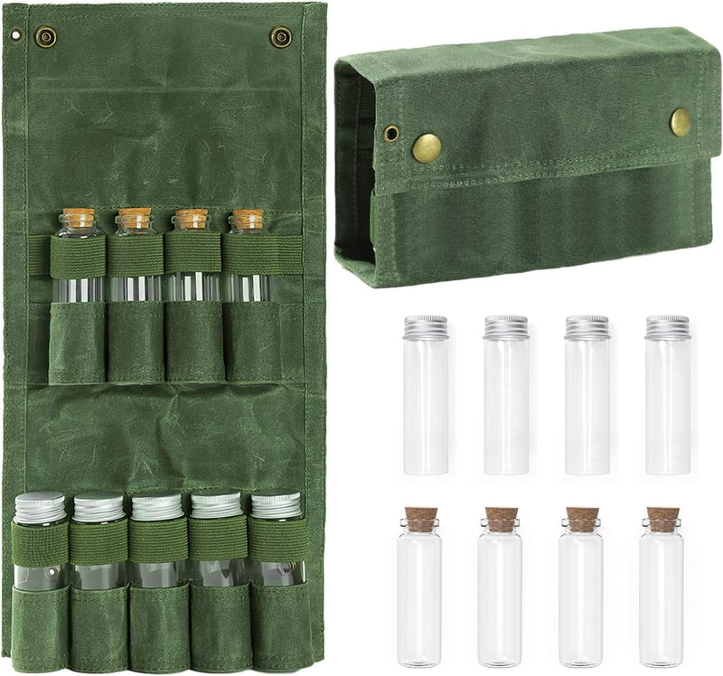 Camping Spice Kit,Portable Spice Kit with 9 Spice Jars, Seasoning Storage Bag Organizer,Canvas Camping Seasoning Set with Mini Condiment Bottle for Outdoor Camping Picnic,Waterproof and Durable