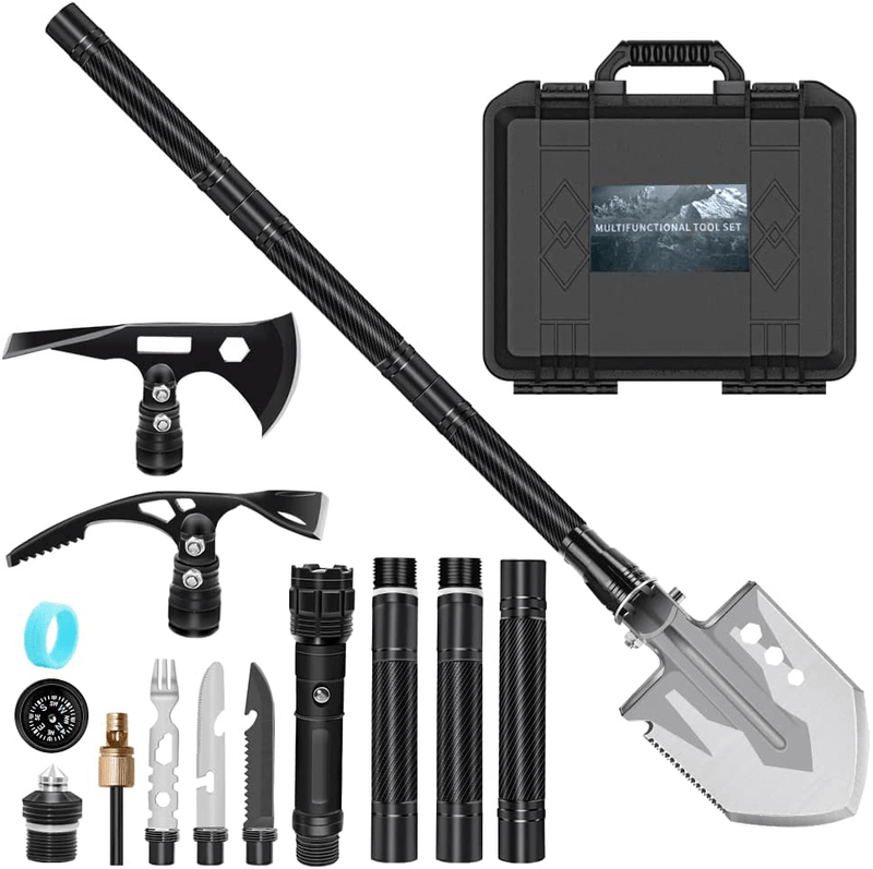 Camping Survival Shovel Axe, Multifunctional Folding High-Carbon Steel Tool Set, Extended Handle and Thick Rust-Proof Headband Toolbox for Camping, Hiking, Backpacks, Emergency Survival Tools