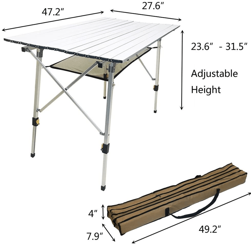 Campland Aluminum Table Height Adjustable Folding Table Camping Outdoor Lightweight for Camping, Beach, Backyards, BBQ, Party (Silver, Rectangle-Big)