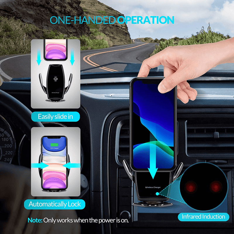 Car Phone Mount,Auto-Clamping Smart Sensor 10W Qi Fast Charging Car Front Windshield Dashboard Air Vent Phone Holder Compatible with iPhone12/12 pro max/Samsung S20/note 20 All 4.7-6.7 Inch Smartphone