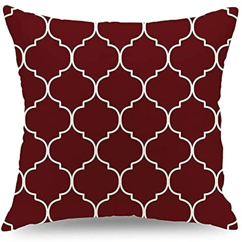 CARROLL Burgundy Geometric Pillow Covers 18X18 Inch Set of 4, Decorative Throw Pillow Cover for Bedroom Sofa Chair Car, Linen Square Cushion Case Outdoor Home Decor(Burgundy)
