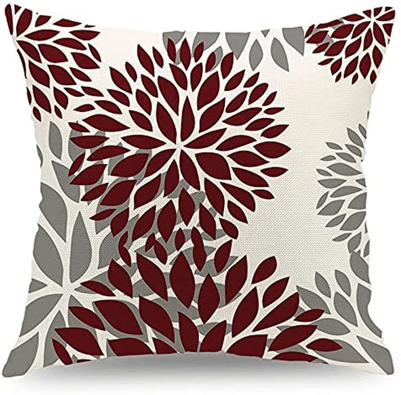 CARROLL Burgundy Geometric Pillow Covers 18X18 Inch Set of 4, Decorative Throw Pillow Cover for Bedroom Sofa Chair Car, Linen Square Cushion Case Outdoor Home Decor(Burgundy)