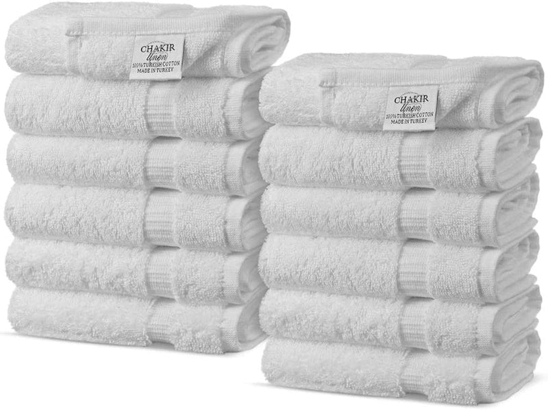 Chakir Turkish Linens 100% Turkish Cotton Luxury Hotel & Spa Washcloth Set (Set of 12, Gray)