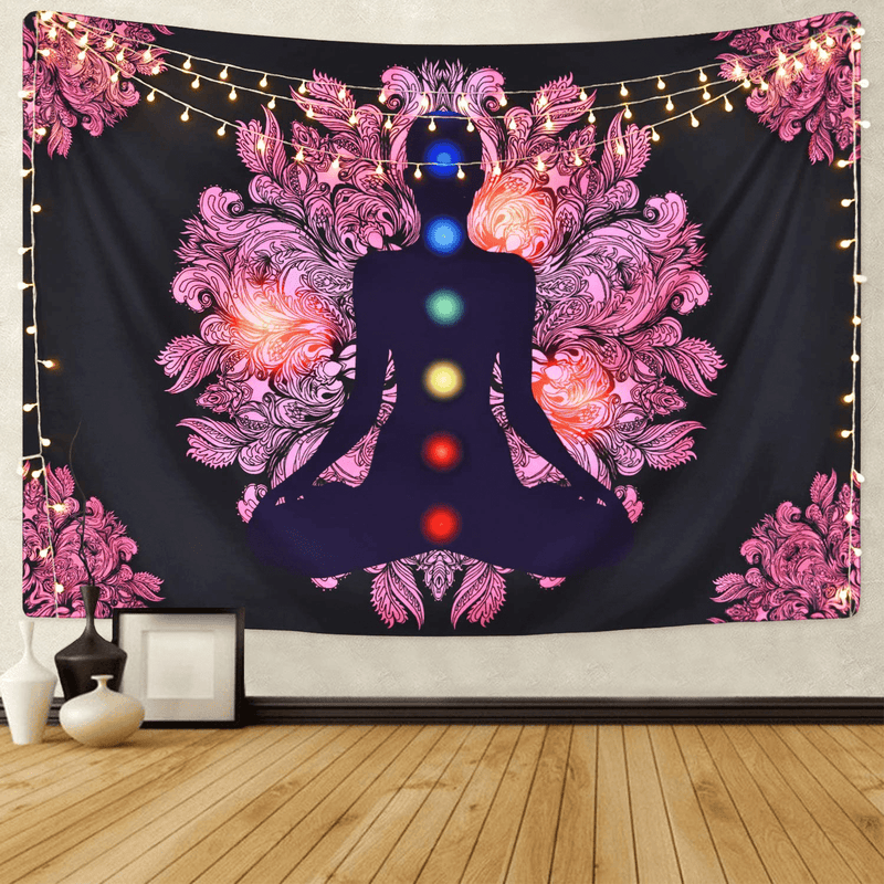 Chakra Tapestry Seven Chakra Tapestry Yoga Meditation Tapestry Black Background Tapestry Wall Hanging for Room
