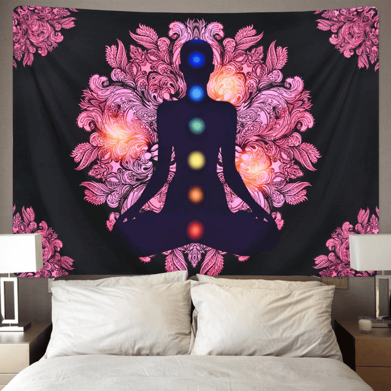 Chakra Tapestry Seven Chakra Tapestry Yoga Meditation Tapestry Black Background Tapestry Wall Hanging for Room