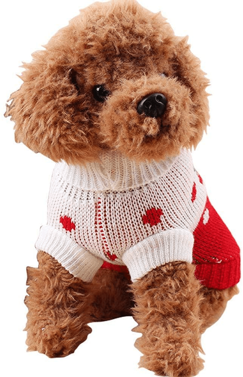 CHBORCHICEN Pet Dog Sweaters Classic Knitwear Turtleneck Winter Warm Puppy Clothing Cute Strawberry and Heart Doggie Sweater