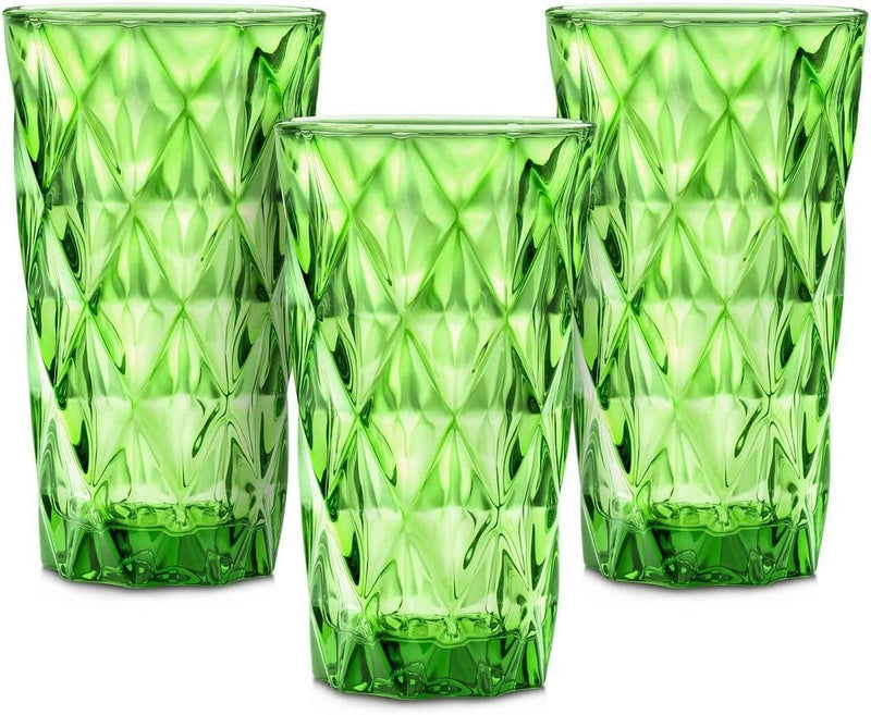 Chef'S Star 13 Oz Water Glasses, Glass Cups, Heavy Base Drink Glasses, Bar Glasses, Kitchen Glasses, Elegant Highball Drinking Glasses for Water, Juice, Cocktail, Wine, and Beer, Green, Set of 6