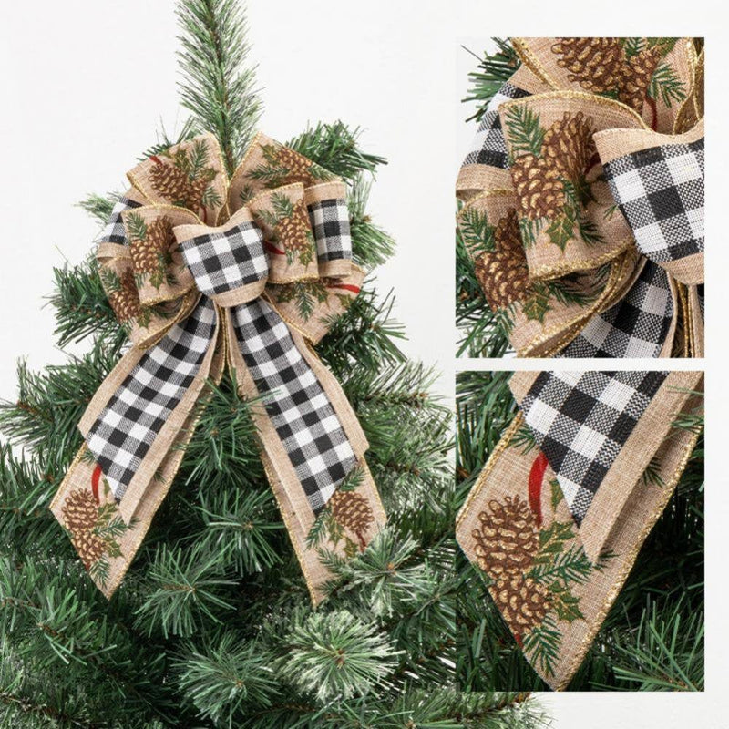 Christmas Bows Burlap Bow Knot Handmade Burlap Decorative Bowknot Natural Ornament Bow for Christmas Decoration Tree Festival Holiday Party Supplies, 1 Pcs
