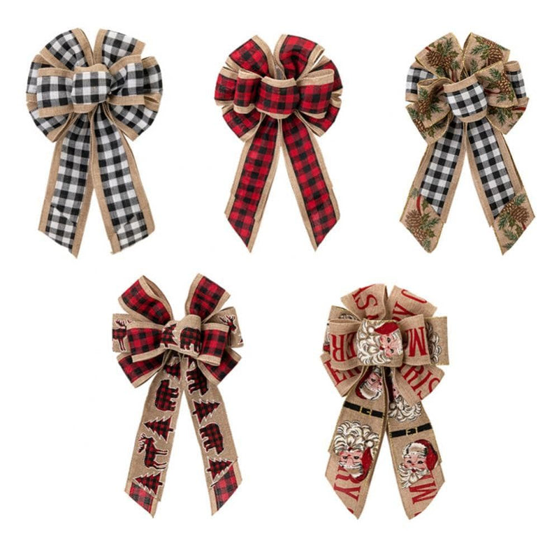 Christmas Bows Burlap Bow Knot Handmade Burlap Decorative Bowknot Natural Ornament Bow for Christmas Decoration Tree Festival Holiday Party Supplies, 1 Pcs